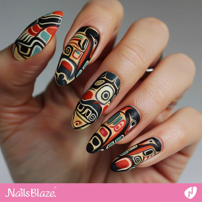 Almond Haida Gwaii Nails Design | Tribal Nails - NB4588